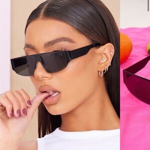 PrettyLittleThing Black Matte Metal Frame Slim Visor Sunglasses One Size NWT